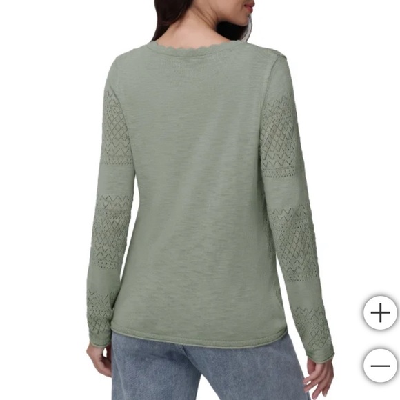 New Frye Women's Pointelle green Cardigan lightweight 100% cotton - Picture 2 of 7